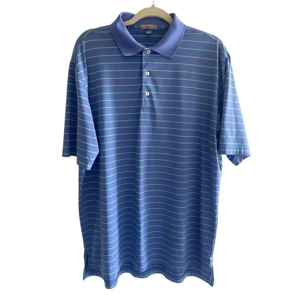 Peter Millar Summer Comfort Blue Striped Golf Polo Shirt Men’s Size Large